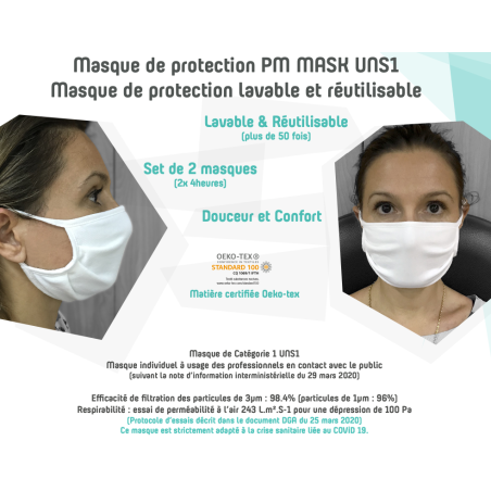 LOT DE 100 MASQUES DE PROTECTION EN TISSU LAVABLES ET REUTILISABLES