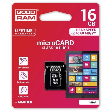 Goodram microSDHC 16GB Class 10 Memory Card + SD Adapter